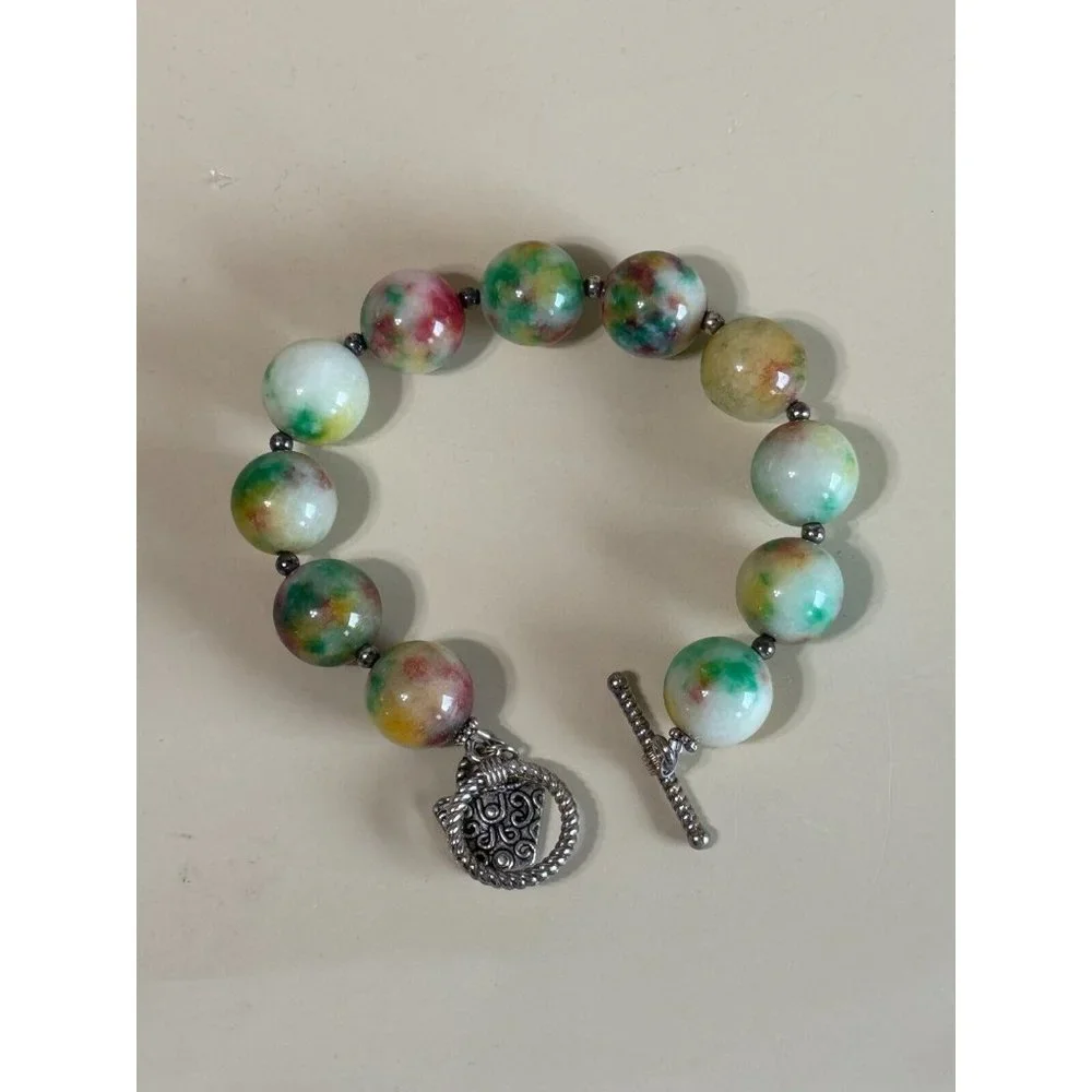 Vintage Muticolor Quartz Agate Gemstone Bracelet 8" - Picture 3 of 7